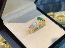 Load image into Gallery viewer, LUOWEND 18K Yellow Gold Natural Emerald Ring for Women
