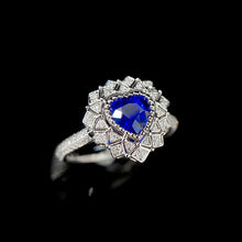 Load image into Gallery viewer, LUOWEND 18K White Gold Real Natural Diamond and Sapphire Ring for Women
