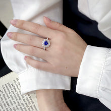 Load image into Gallery viewer, LUOWEND 18K White Gold Real Natural Diamond and Sapphire Ring for Women
