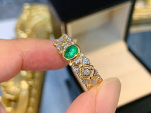 Load image into Gallery viewer, LUOWEND 18K Yellow Gold Natural Emerald Ring for Women
