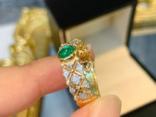 Load image into Gallery viewer, LUOWEND 18K Yellow Gold Natural Emerald Ring for Women
