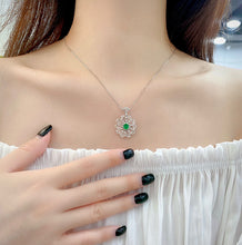 Load image into Gallery viewer, LUOWEND 18K White Gold Real Natural Diamond and Emerald Necklace for Women
