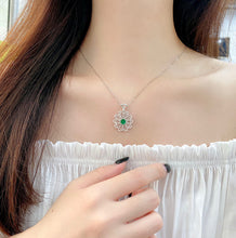 Load image into Gallery viewer, LUOWEND 18K White Gold Real Natural Diamond and Emerald Necklace for Women
