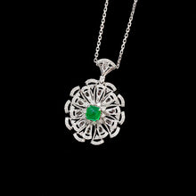 Load image into Gallery viewer, LUOWEND 18K White Gold Real Natural Diamond and Emerald Necklace for Women
