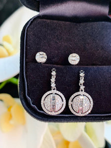 LUOWEND 18K White Gold Real Natural Diamond Drop Earrings for Women