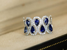 Load image into Gallery viewer, LUOWEND 18K White Gold Natural Diamond and Sapphire Ring for Women
