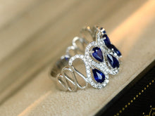 Load image into Gallery viewer, LUOWEND 18K White Gold Natural Diamond and Sapphire Ring for Women
