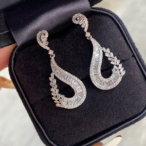 LUOWEND 18K White Gold Real Natural Diamond Drop Earrings for Women