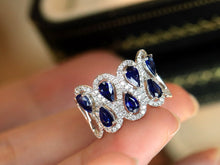 Load image into Gallery viewer, LUOWEND 18K White Gold Natural Diamond and Sapphire Ring for Women

