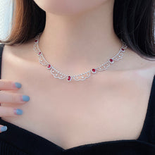 Load image into Gallery viewer, LUOWEND 18K White Gold Real Natural Diamond and Ruby Necklace for Women

