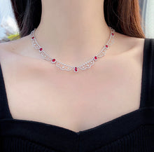 Load image into Gallery viewer, LUOWEND 18K White Gold Real Natural Diamond and Ruby Necklace for Women

