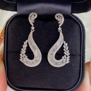 LUOWEND 18K White Gold Real Natural Diamond Drop Earrings for Women
