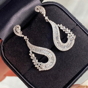 LUOWEND 18K White Gold Real Natural Diamond Drop Earrings for Women