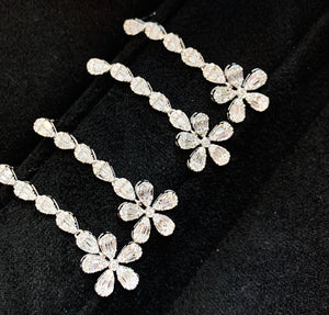 LUOWEND 18K White Gold Real Natural Diamond Drop Earrings for Women