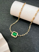 Load image into Gallery viewer, LUOWEND 18K Yellow Gold Real Natural Diamond and Emerald Necklace for Women
