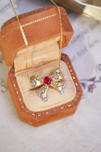 LUOWEND 18K Yellow Gold Real Natural Ruby and Diamond Gemstone Necklace for Women