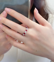Load image into Gallery viewer, LUOWEND 18K White Gold Real Natural Diamond and Ruby Ring for Women
