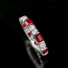 Load image into Gallery viewer, LUOWEND 18K White Gold Real Natural Diamond and Ruby Ring for Women
