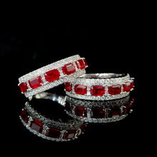 Load image into Gallery viewer, LUOWEND 18K White Gold Real Natural Diamond and Ruby Ring for Women
