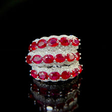 Load image into Gallery viewer, LUOWEND 18K White Gold Real Natural Diamond and Ruby Ring for Women
