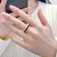 Load image into Gallery viewer, LUOWEND 18K White Gold Real Natural Diamond and Ruby Ring for Women

