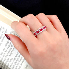 Load image into Gallery viewer, LUOWEND 18K White Gold Real Natural Diamond and Ruby Ring for Women
