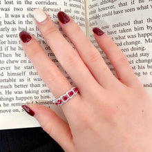 Load image into Gallery viewer, LUOWEND 18K White Gold Real Natural Diamond and Ruby Ring for Women
