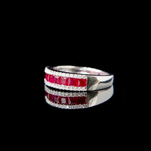 Load image into Gallery viewer, LUOWEND 18K White Gold Real Natural Diamond and Ruby Ring for Women

