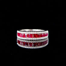 Load image into Gallery viewer, LUOWEND 18K White Gold Real Natural Diamond and Ruby Ring for Women
