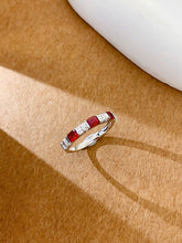 Load image into Gallery viewer, LUOWEND 18K White Gold Real Natural Diamond and Ruby Ring for Women
