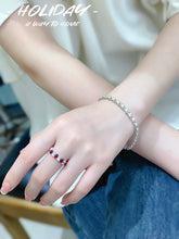 Load image into Gallery viewer, LUOWEND 18K White Gold Real Natural Aquamarine and Ruby Ring for Women
