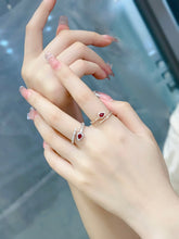 Load image into Gallery viewer, LUOWEND 18K White or Rose Gold Real Natural Diamond and Ruby Ring for Women
