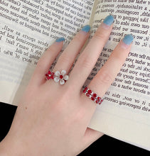Load image into Gallery viewer, LUOWEND 18K White Gold Real Natural Diamond and Ruby Ring for Women
