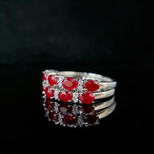 Load image into Gallery viewer, LUOWEND 18K White Gold Real Natural Diamond and Ruby Ring for Women
