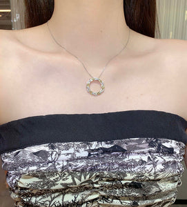 LUOWEND 18K White Gold Real Natural Diamond Pendant Necklace for Women