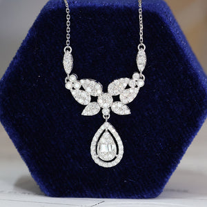 LUOWEND 18K White Gold Real Natural Diamond Pendant Necklace for Women