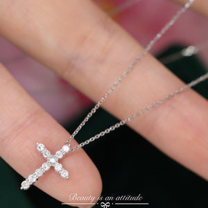 LUOWEND 18K White Gold Real Natural Diamond Pendant Necklace for Women