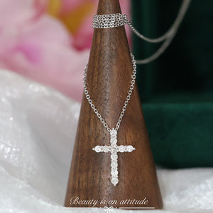LUOWEND 18K White Gold Real Natural Diamond Pendant Necklace for Women