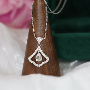 LUOWEND 18K White Gold Real Natural Diamond Pendant Necklace for Women
