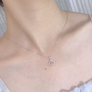 LUOWEND 18K White Gold Real Natural Diamond Pendant Necklace for Women