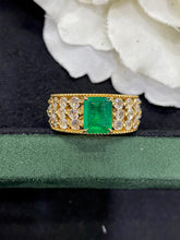Load image into Gallery viewer, LUOWEND 18K Yellow Gold Real Natural Emerald Ring for Women
