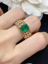 Load image into Gallery viewer, LUOWEND 18K Yellow Gold Real Natural Emerald Ring for Women
