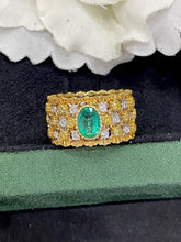Load image into Gallery viewer, LUOWEND 18K White and Yellow Gold Real Natural Emerald Ring for Women
