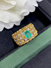 Load image into Gallery viewer, LUOWEND 18K White and Yellow Gold Real Natural Emerald Ring for Women
