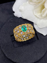 Load image into Gallery viewer, LUOWEND 18K White and Yellow Gold Real Natural Emerald Ring for Women
