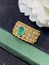 Load image into Gallery viewer, LUOWEND 18K White and Yellow Gold Real Natural Emerald Ring for Women
