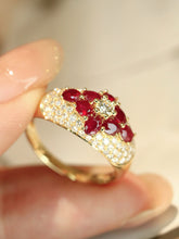 Load image into Gallery viewer, LUOWEND 18K Yellow Gold Natural Ruby Ring for Women
