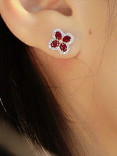 Load image into Gallery viewer, LUOWEND 18K White Gold Natural Ruby Earrings for Women
