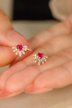 Load image into Gallery viewer, LUOWEND 18K Yellow Gold Real Natural Ruby and Diamond Gemstone Earrings for Women
