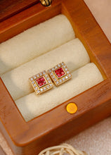 Load image into Gallery viewer, LUOWEND 18K Yellow Gold Real Natural Ruby and Diamond Gemstone Earrings for Women
